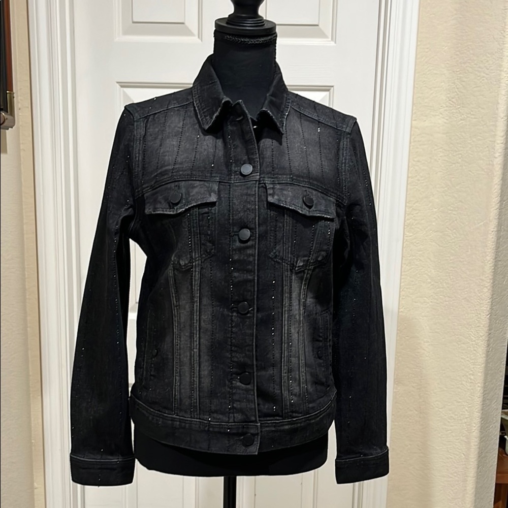 Liverpool Black Rhinestone Jean Jacket Sz S - Picture 3 of 17